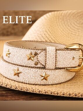 VTG Elite Western Star Studded Glitter Belt Cowgirl Y2K Rodeo Glam Waist Size M